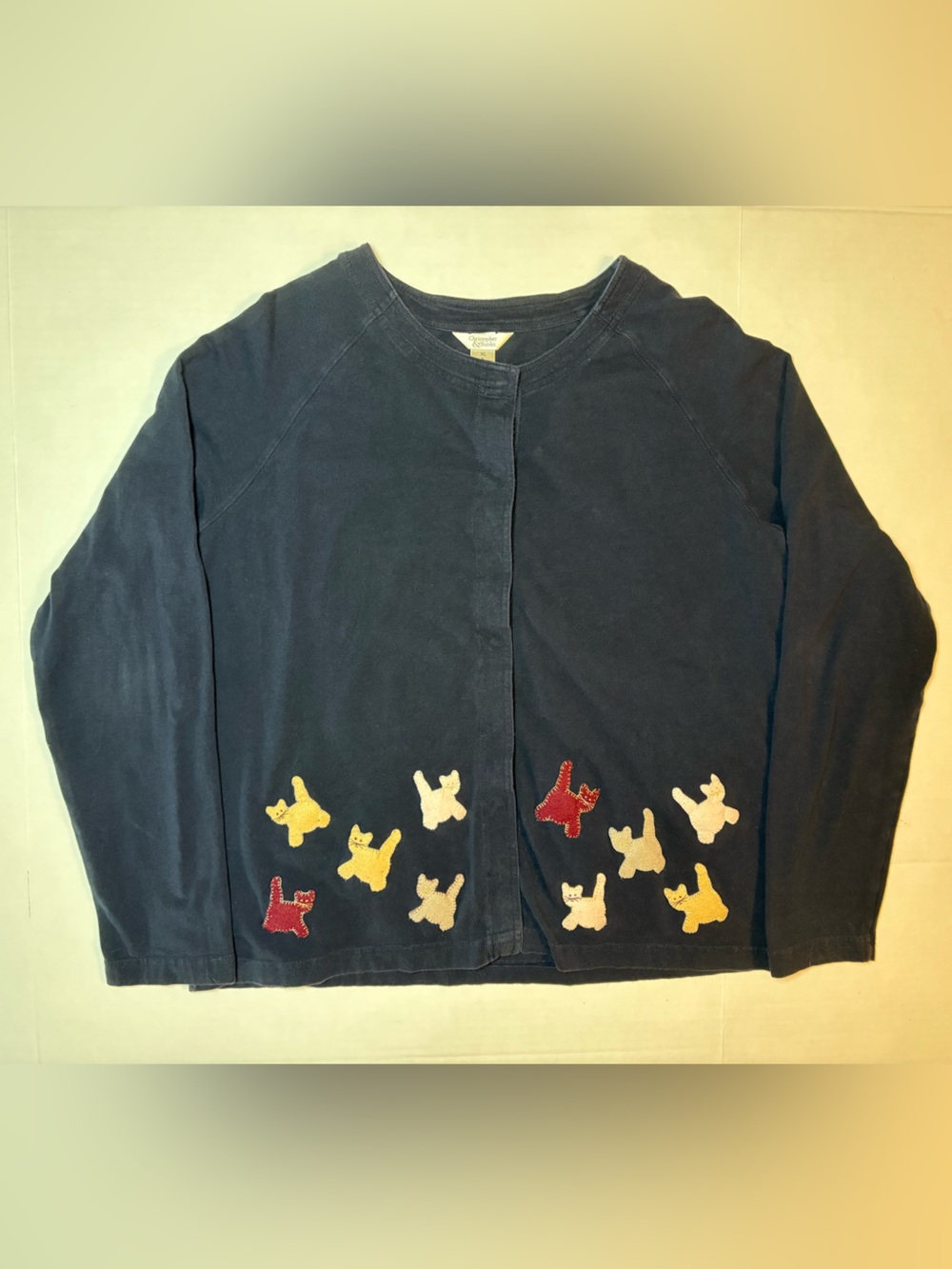 Christopher & Banks VTG navy blue long sleeve Grandmacore shirt cats size XL